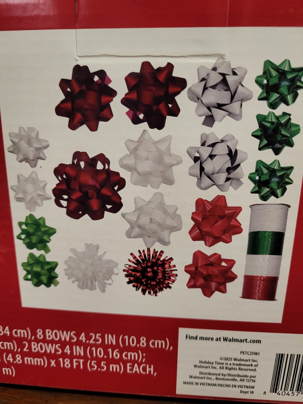 Holiday Time Red White Green Assorted Gift Bows & Ribbon